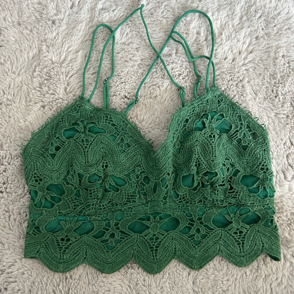 Green Lace Cropped Top